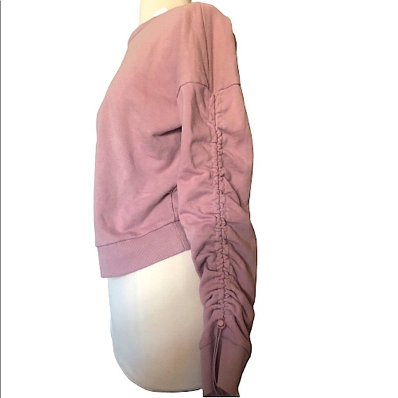 Pink Mauve Cinched Scrunched Sleeve Sweatshirt minimalist basic crewneck - Picture 1 of 8